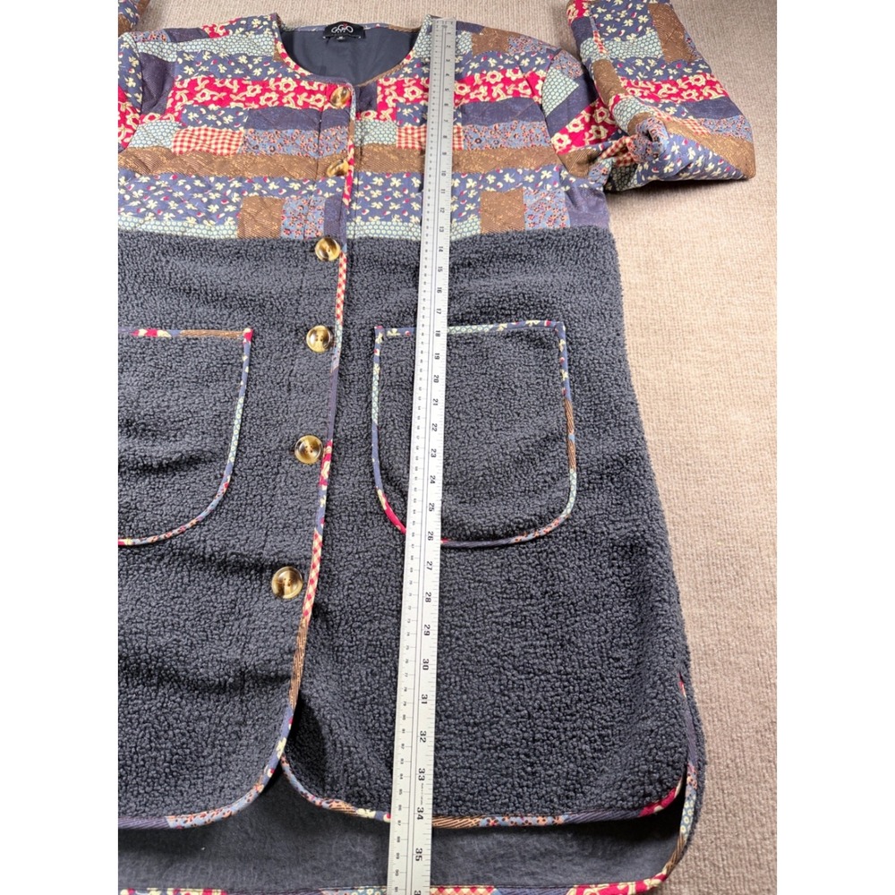 GIGIO USA Patchwork Quilted Sherpa Jacket – Cottagecore Boho Button Front Size M - Picture 9 of 10